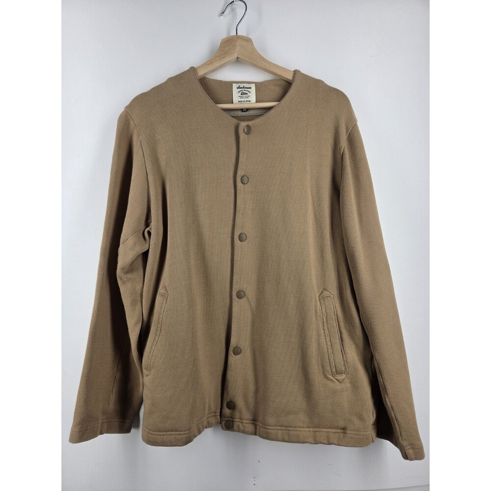 Jackman Tanabe Meriyasu Japan Mens XL Tan Cotton Snap Jacket Cardigan Workwear